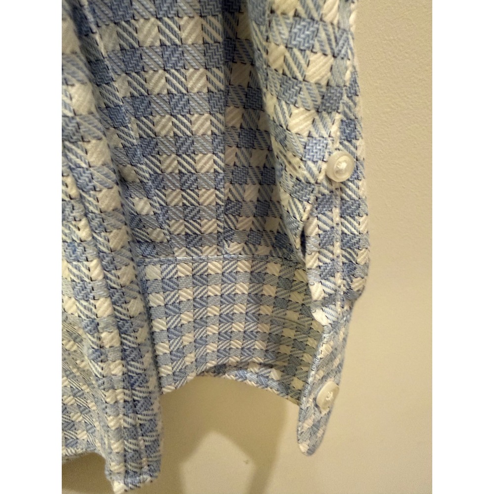 MEDIUM NEIMAN MARCUS TRIM FIT 15 1/2 32-33 DRESS SHIRT BLUE CHECK SPREAD COLLAR - Picture 3 of 5